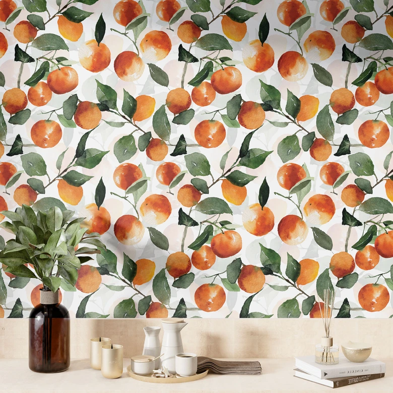Mustertapete Obst - Fruchtige Mandarinen - UN Designs 