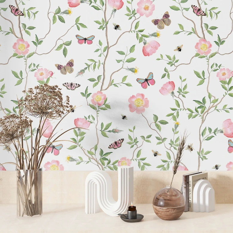 Patroonbehang Roze kerstrozen in de lente - UN Designs 