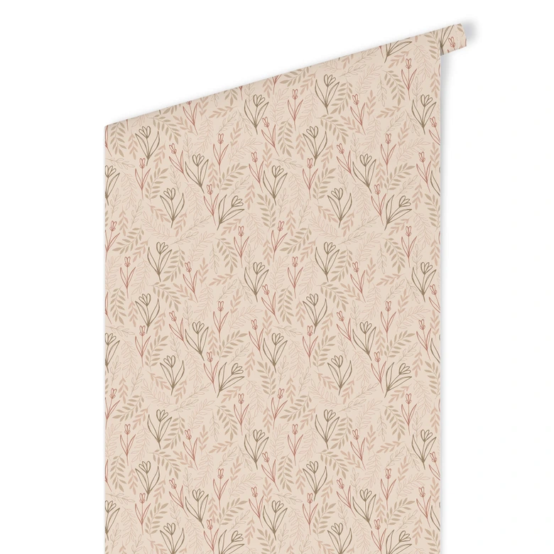 Tapet med mønster Grafiske blomster - blomsterfelt beige 
