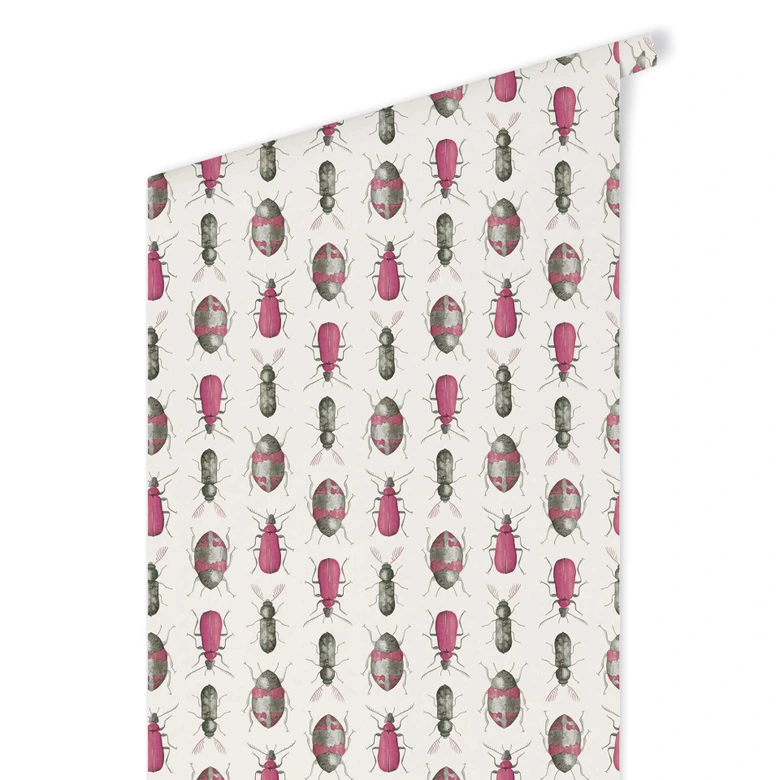 Mustertapete - Bunte Käfer - rosa 