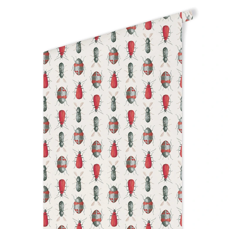Mustertapete - Bunte Käfer - rot 