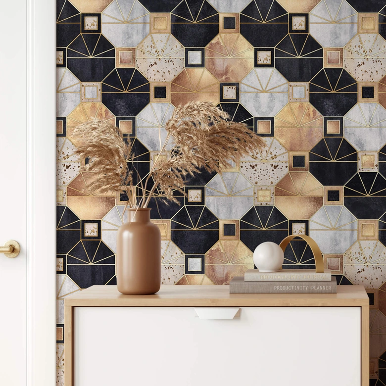 Mustertapete Fredriksson - Art Deco: Gold und Schwarz 