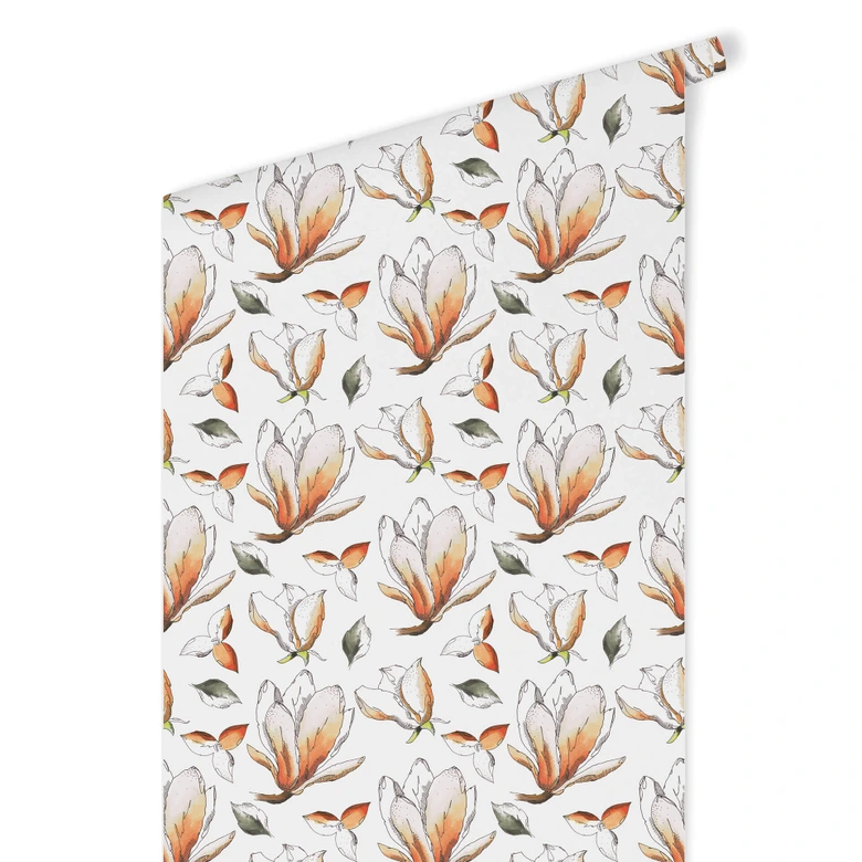 Mustertapete - illustrierte Blüten - orange 