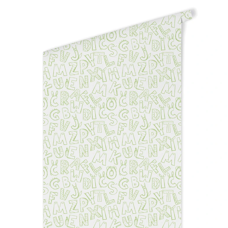 Patroonbehang – Kinderalfabet – groen 