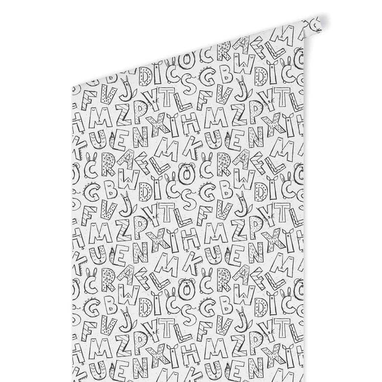 Mustertapete - Kinderalphabet - schwarz-weiß 