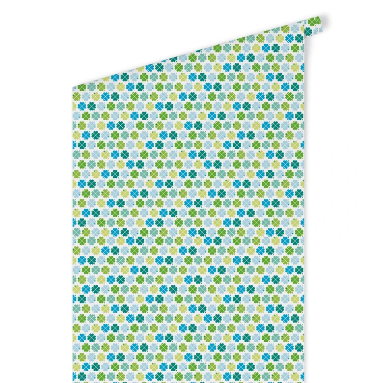 Mustertapete byGraziela - Kleeblatt blau-grün 