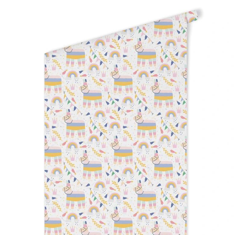 Papier peint à motifs - Lamas et arcs-en-ciel 
