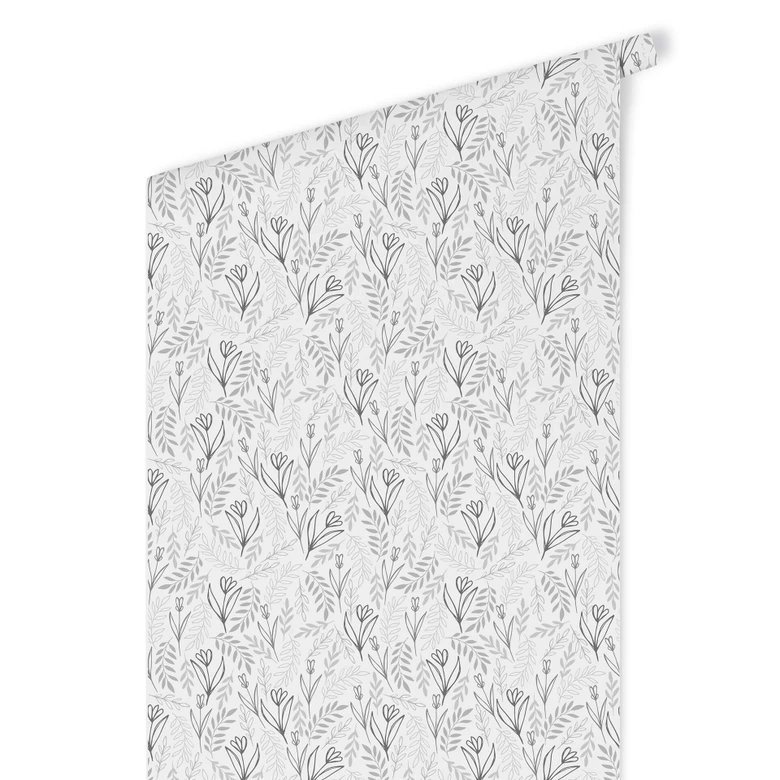 Mustertapete Graphic Flowers - Blumenfeld schwarz-weiß 