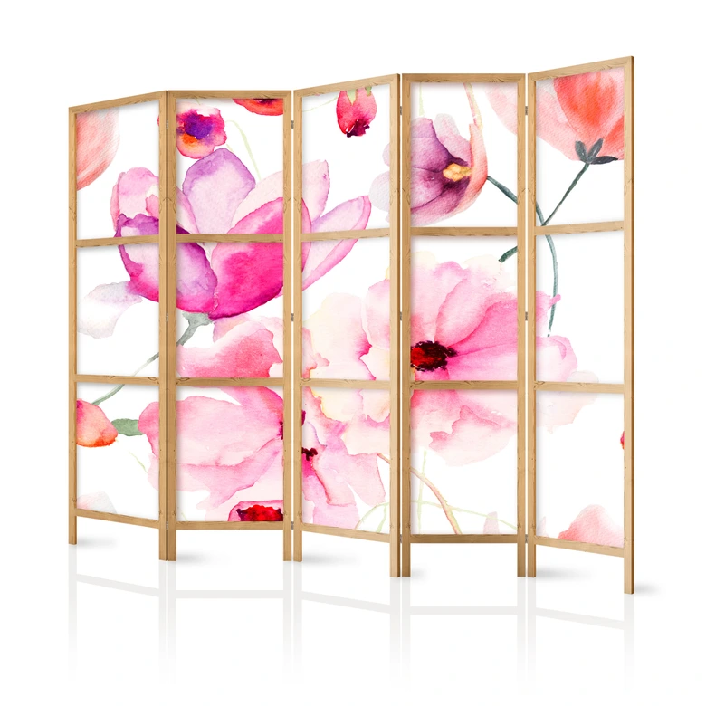 Japanischer Paravent, Raumteiler freistehend, Trennwand - Blumenwonne 