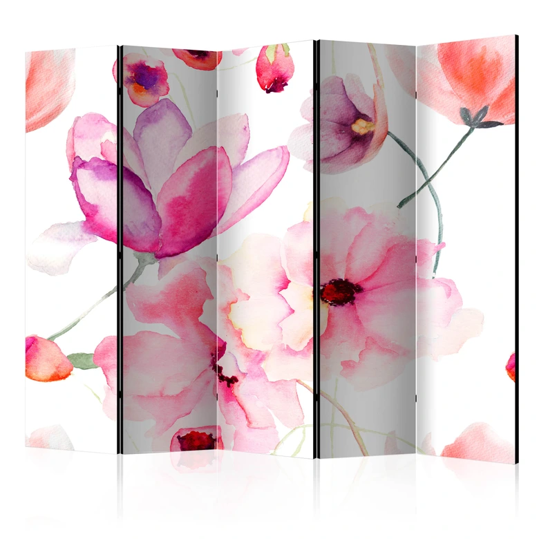 Paravent, Raumteiler freistehend, Trennwand - Blumensinfonie in Rosa 