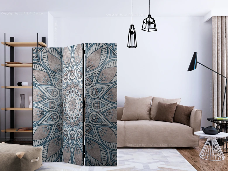 Paravent, Raumteiler freistehend, Trennwand - Mandala, 3-teilig - 135x172 cm 