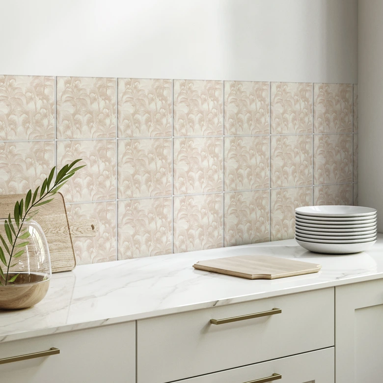 Sticker carrelage Palmiers dans la jungle Beige - Bloomery Decor - Set de 12 