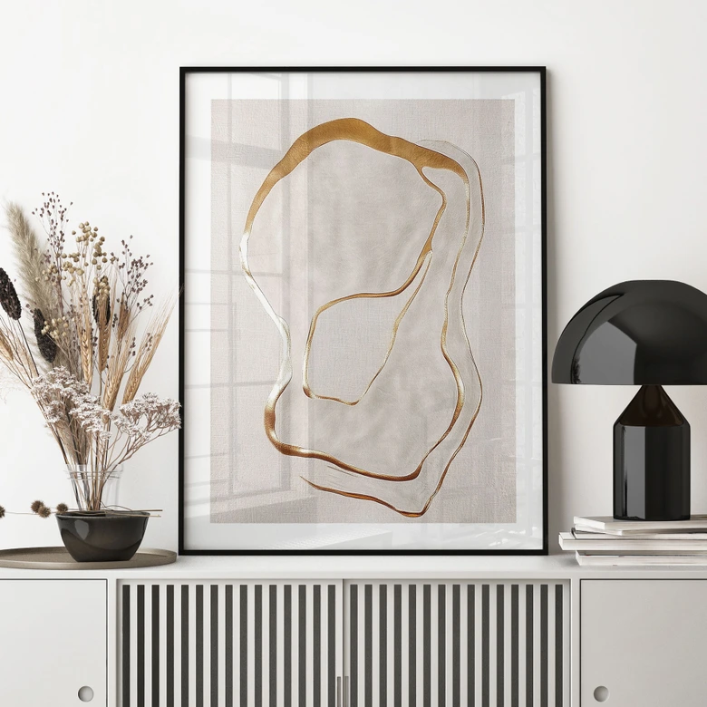 Poster med abstrakt linjekonst i guld och beige - Alma 