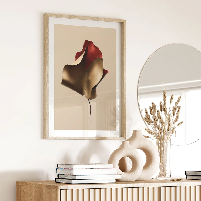Poster Elegantes Blatt in Gold und Rot - Alma 