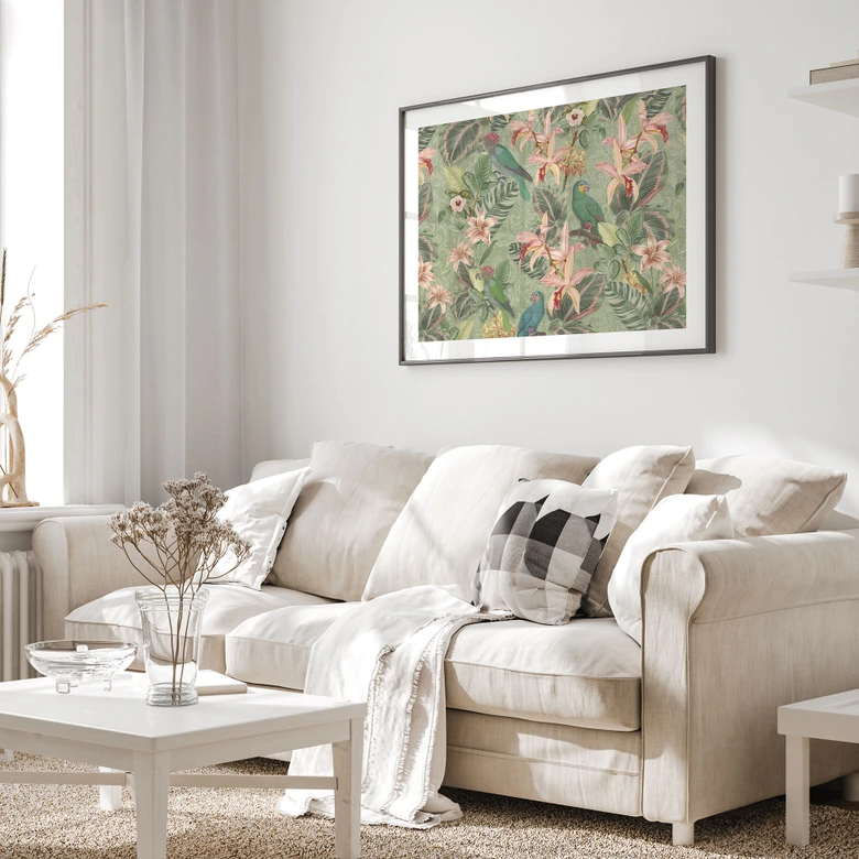 Poster Dschungel mit Papageien Grün - Bloomery Decor 