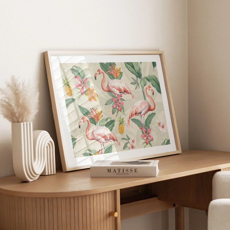 Poster Flamingo und tropische Blätter - Bloomery Decor 