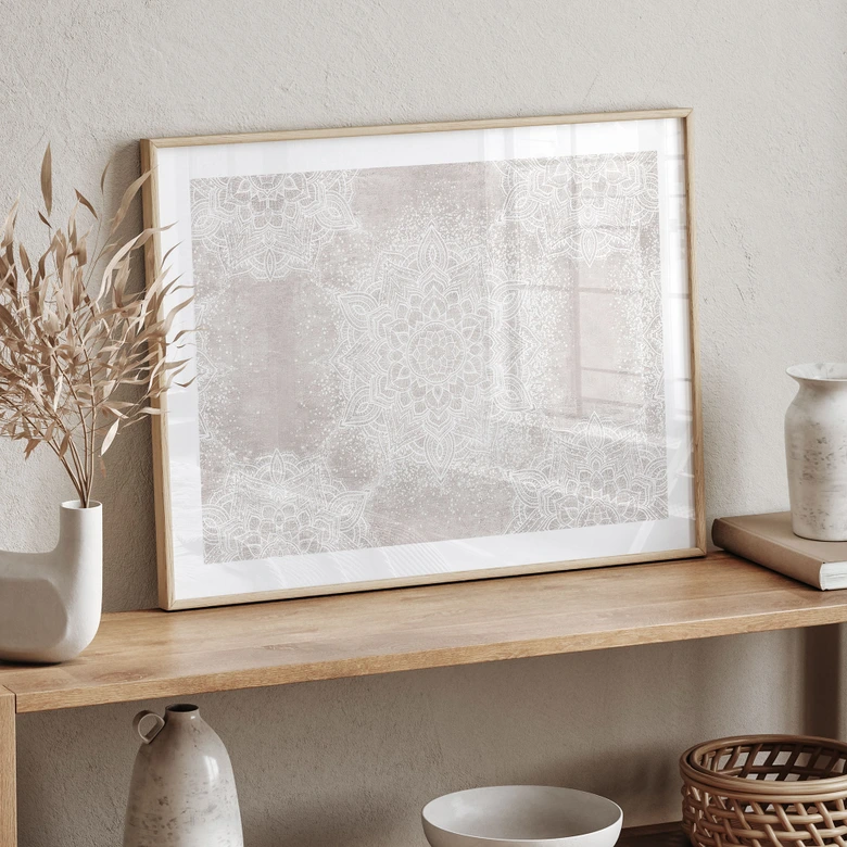 Poster Sanftes Mandala auf Grau-Beige - Bloomery Decor 