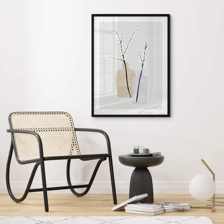 Poster Blursbyai - Zwei Vasen mit Weidenzweigen in Pastelltönen 