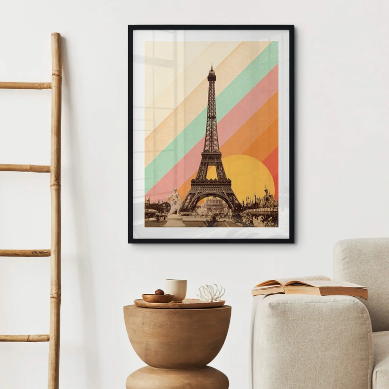 Poster Bodart - Retro Eiffelturm mit Regenbogen 