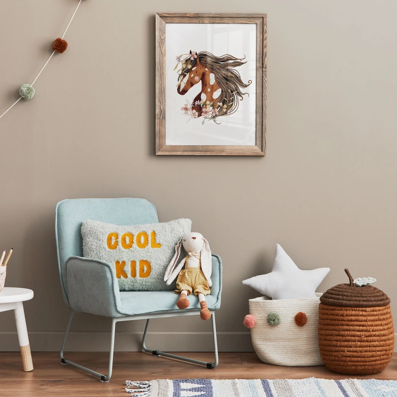 Boho paardenhoofd poster met bloemenkrans | paardenmotief voor de kinderkamer 