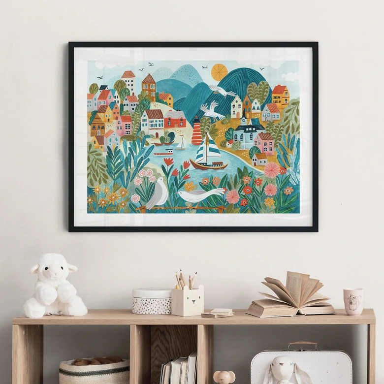 Poster Village côtier coloré en été - Bonne Müller 