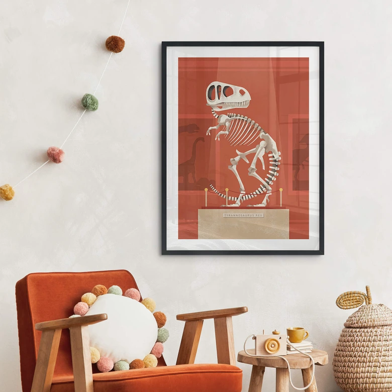 Poster Kinderzimmer - T-Rex Skelett - Braun 