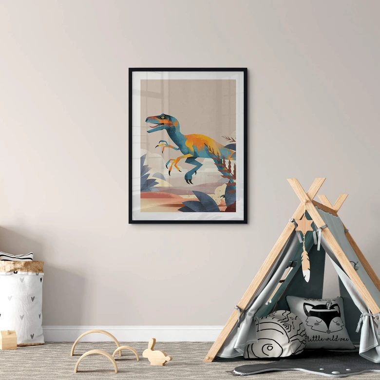 Kinder-Poster Dinosaurier - Velociraptor - Braun 