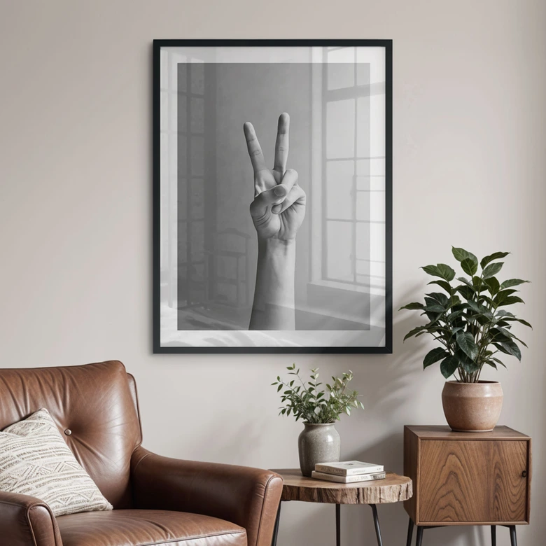 Schwarz-Weiß Poster | Victory Hand - Zeichen des Friedens und Sieges - Bühler 