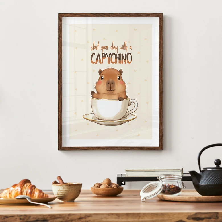 Sägande poster Capybara i kaffe - Capychino 