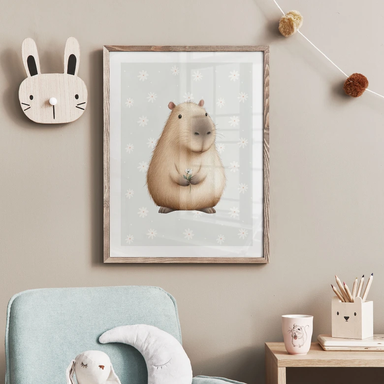 Poster för barn - Lodjur med prästkragar 