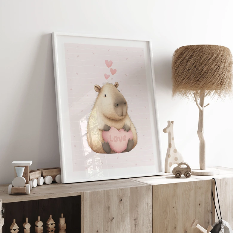 Capybara barnaffisch med kärlekshjärta 