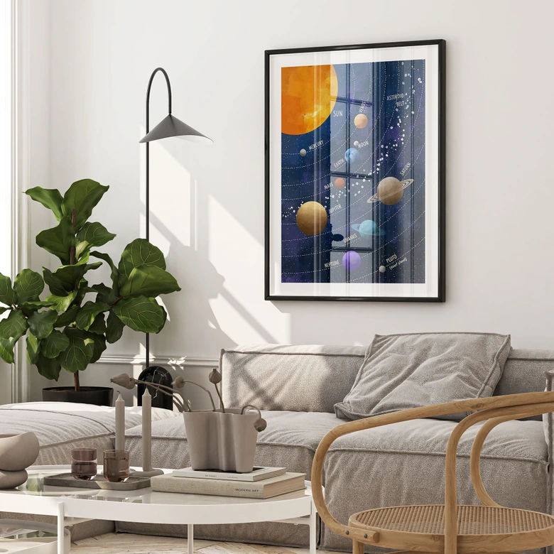 Poster Space - Solsystem med planeter och sol - Cats & Dotz 