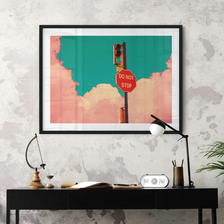 Poster Do Not Stop - Bord voor turquoise blauwe lucht - CosmoZach 