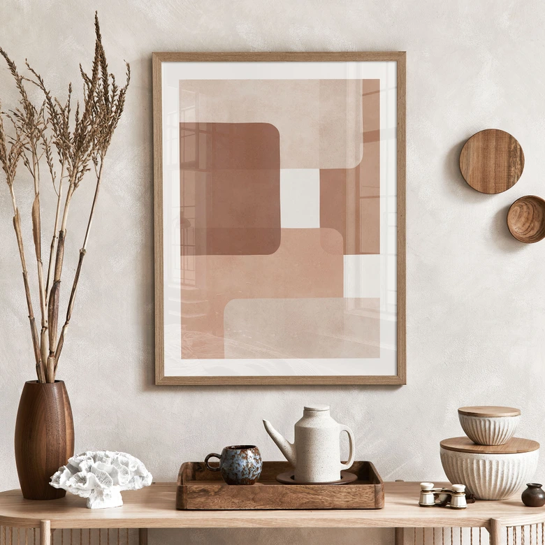 Plakat abstrakcja boho w kolorze beżowo-brązowym - Costa 