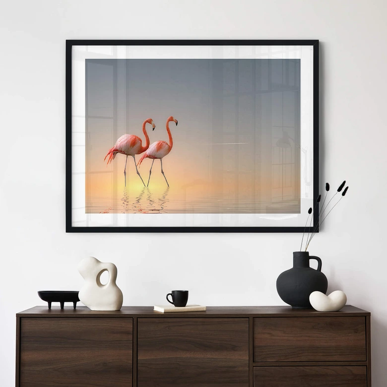 Poster Cseresnjes - Flamingos im Abendlicht 