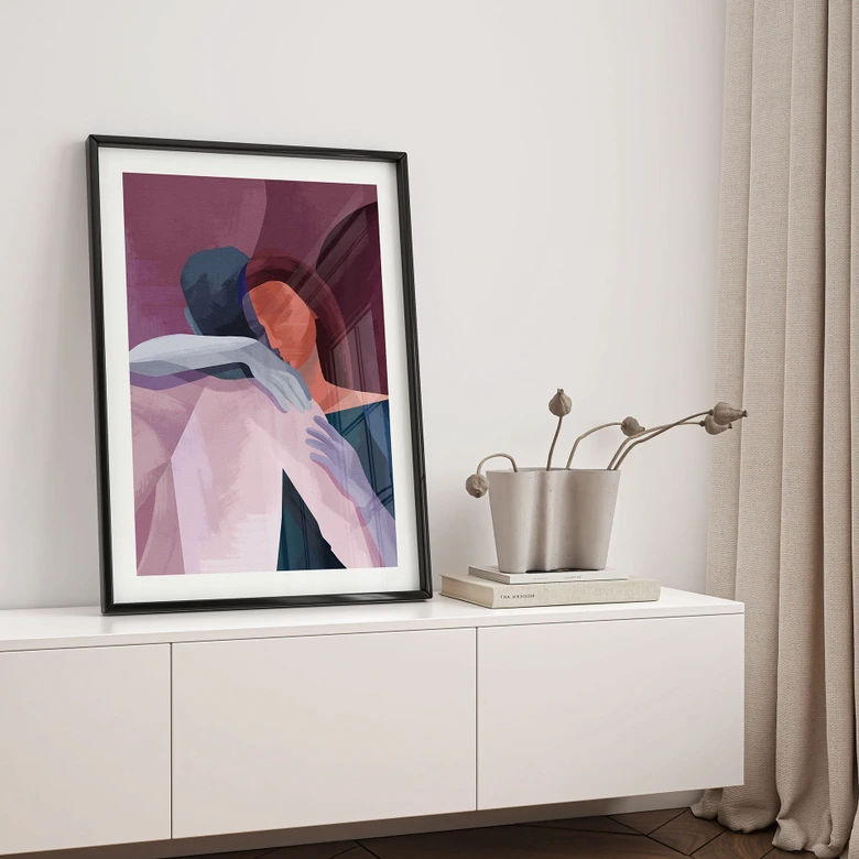 Poster Liebe - Abstrakte Umarmung Liebespaar - Goed Blauw 