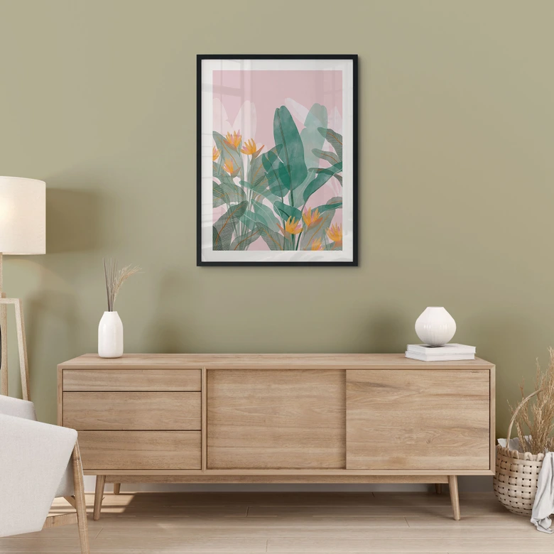 Poster Botanische Illustration in Grün und Rosa - Goed Blauw 
