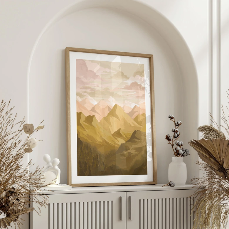 Poster Goldene Berge im Sonnenuntergang - Goed Blauw 