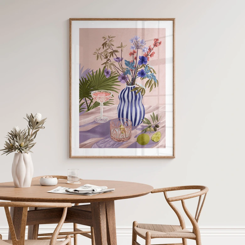 Poster Stillleben Sommerblumen und Cocktails - Goed Blauw 