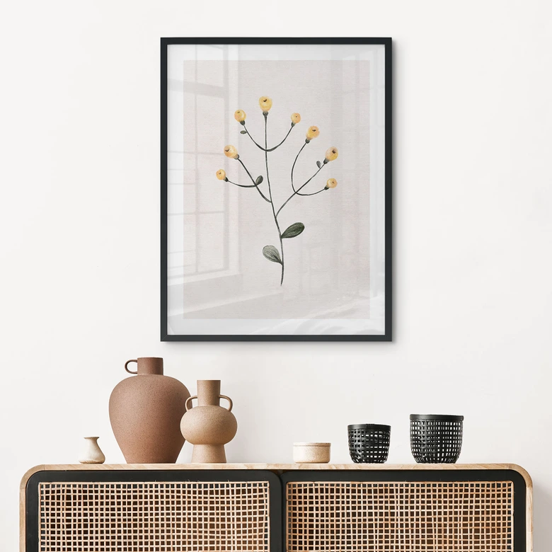 Poster Zarte Pflanze mit gelben Blüten - Goed Blauw 