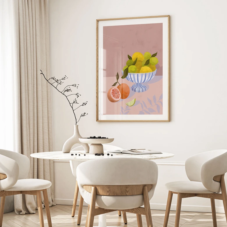 Poster Zitrusfrüchte in Schale Stillleben | Obst-Motiv für Küche & Esszimmer - Goed Blauw 