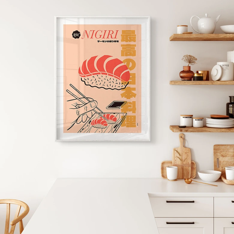 Poster Japanskt kök Vintage - Sushi Lax - Gomes 