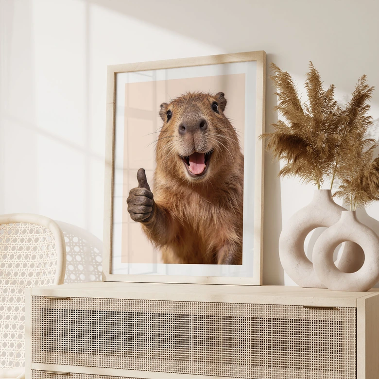 Happy Capybara poster med tummen upp 
