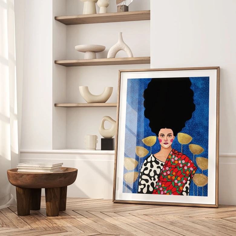 Poster vrouw in het veld met gouden bladeren - Hülya 