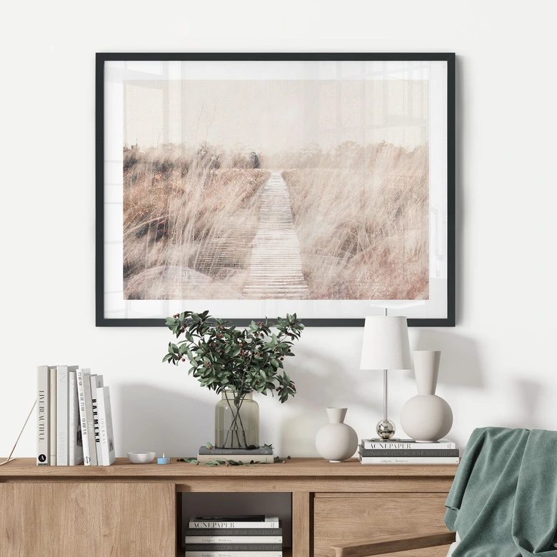 Poster Drömlandskap med gångbro i trä - Fantasifullt 