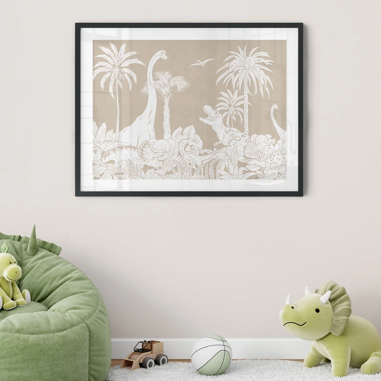 Poster Dinosaurier im wilden Dschungel - Braun - Kikki Belle 