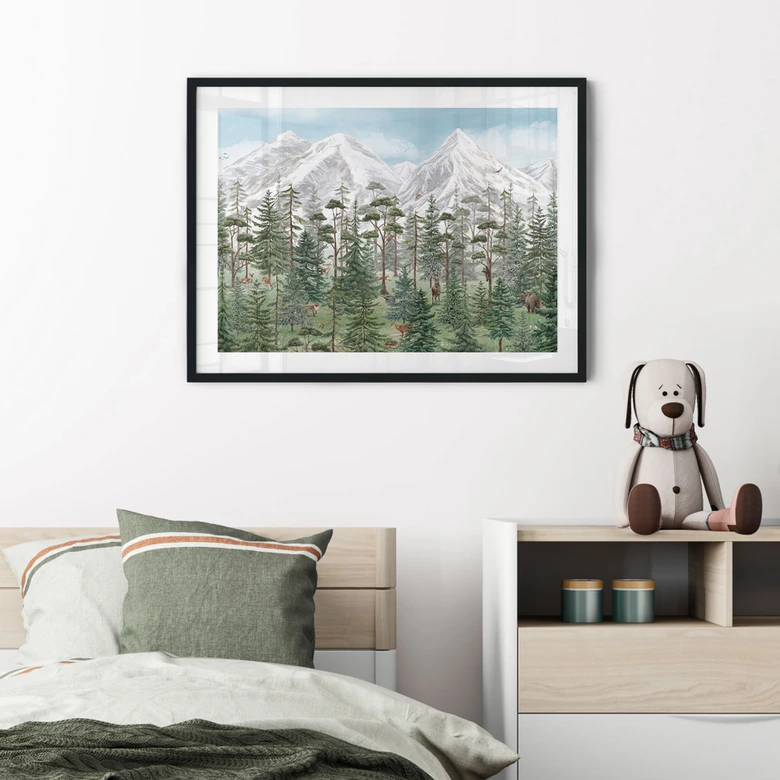 Poster Waldtiere im grünen Alpenwald | Naturmotiv für das Kinderzimmer - Kikki Belle 