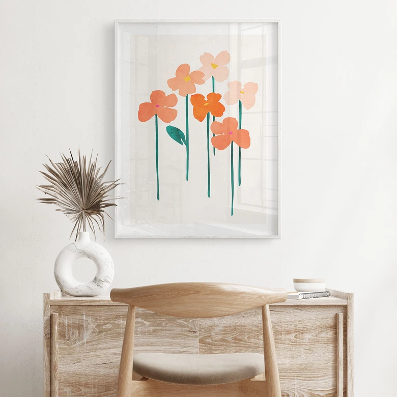 Poster Kleine Blumen in Peach-Farben - Kubistika 