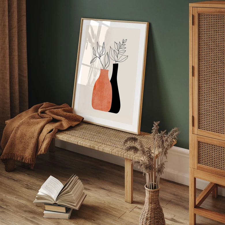 Poster Vazen in zwart en oranje - Kubistika 