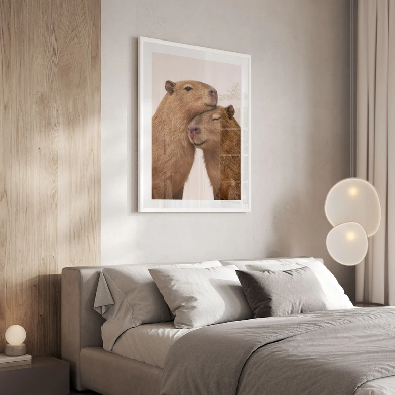 Poster Couple de capybaras en train de se câliner 